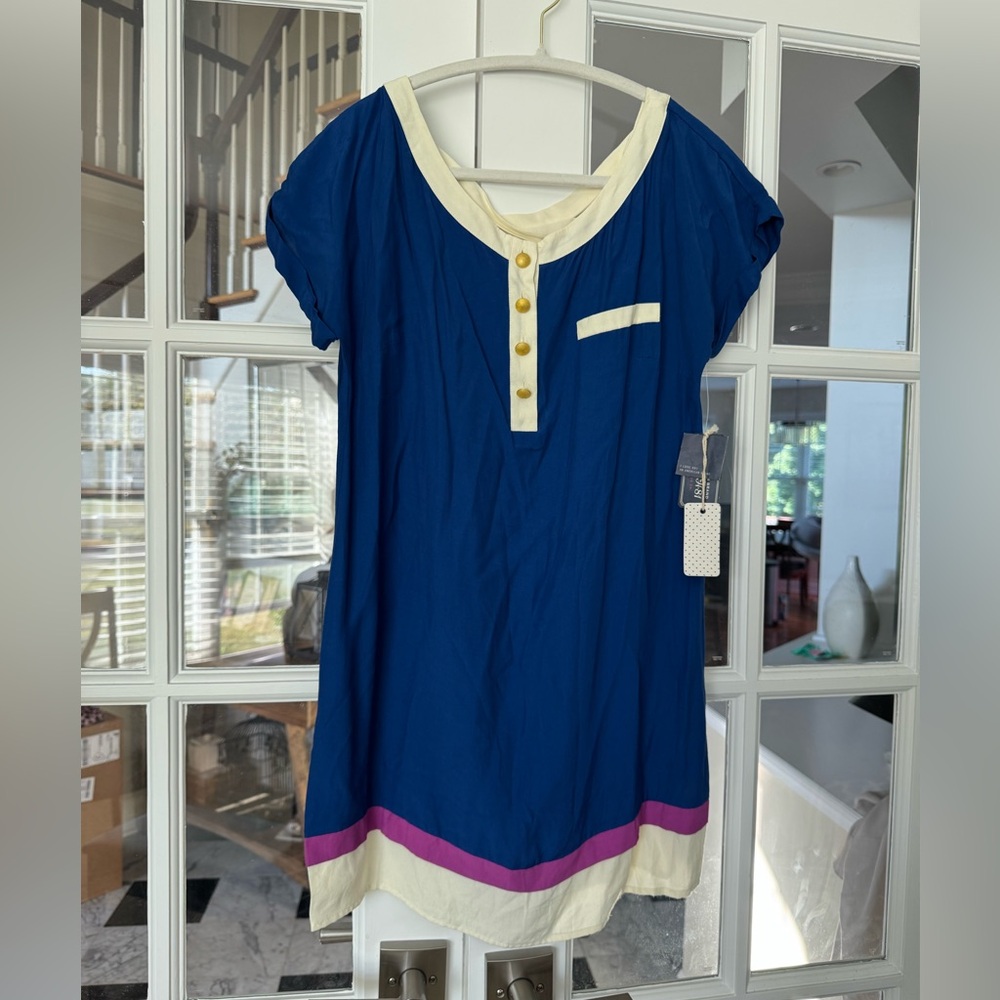 VTG Y2K I LOVE H81 Mod Shift Mini Dress Sm Blue Retro Indie Bold Loose Fit
